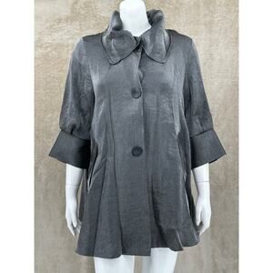 Damee Inc Jacket Womens Large Pewter Swing Collared Statement Artsy Lagenlook